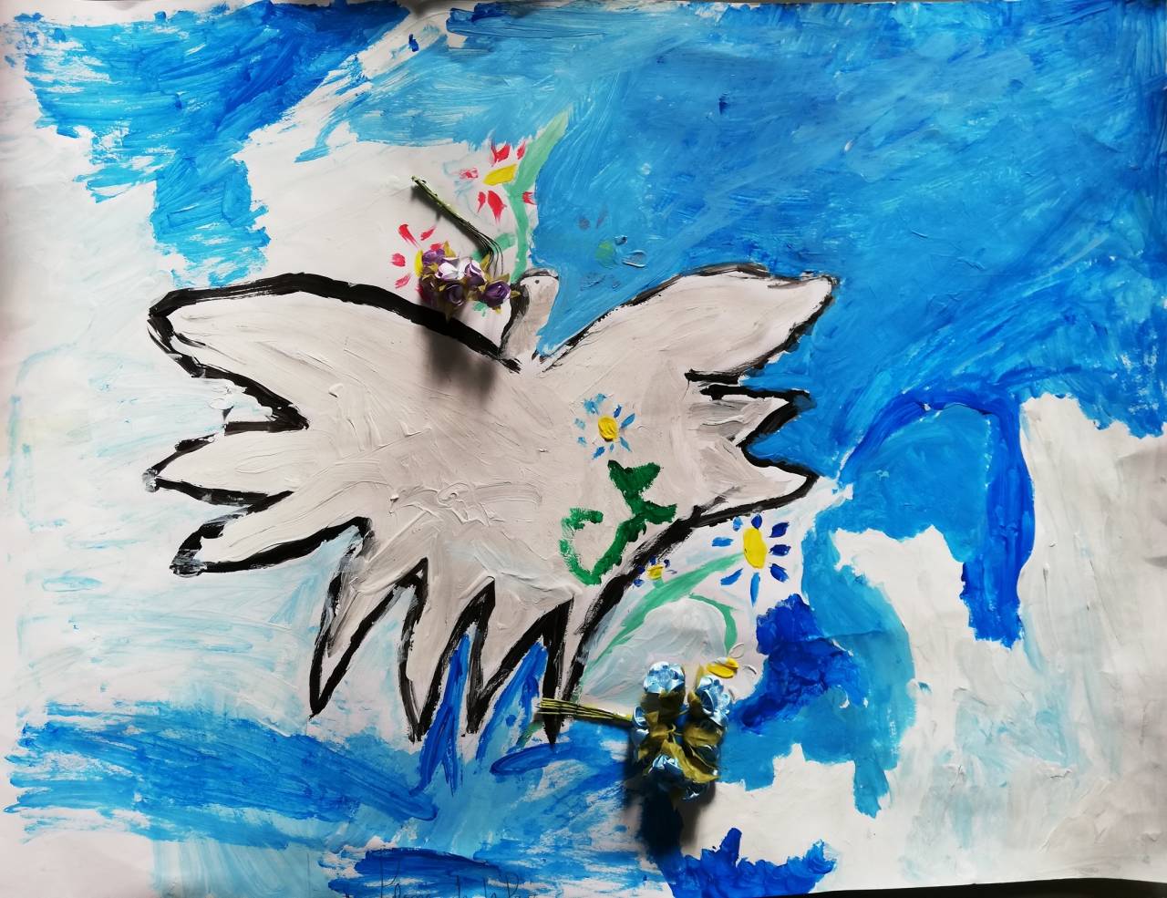 La paloma de la Paz, dibujo de Victoria Atencia (todos los derechos otorgados a la Fundación Orden de la Paz para el concurso Picasso Cuadros Sinfónicos en Málaga)