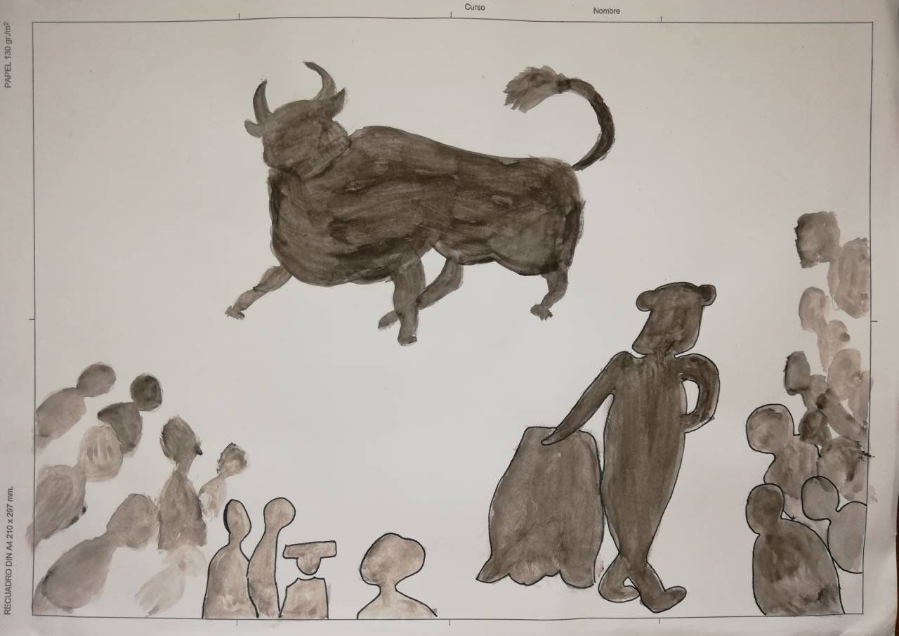 La Tauromaquia, dibujo de Rosa Cerezuela (todos los derechos otorgados a la Fundación Orden de la Paz para el concurso Picasso Cuadros Sinfónicos en Málaga)