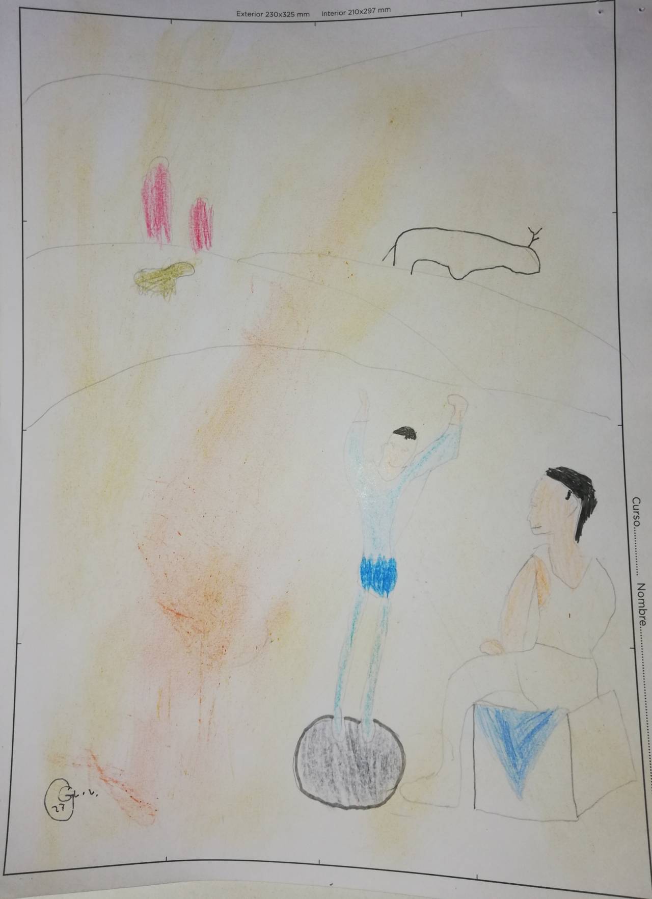 Acróbata con balón, dibujo de Gonzalo Lao (todos los derechos otorgados a la Fundación Orden de la Paz para el concurso Picasso Cuadros Sinfónicos en Málaga)