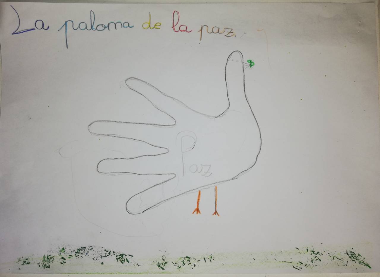 La paloma de la Paz, dibujo de Lola López (todos los derechos otorgados a la Fundación Orden de la Paz para el concurso Picasso Cuadros Sinfónicos en Málaga)