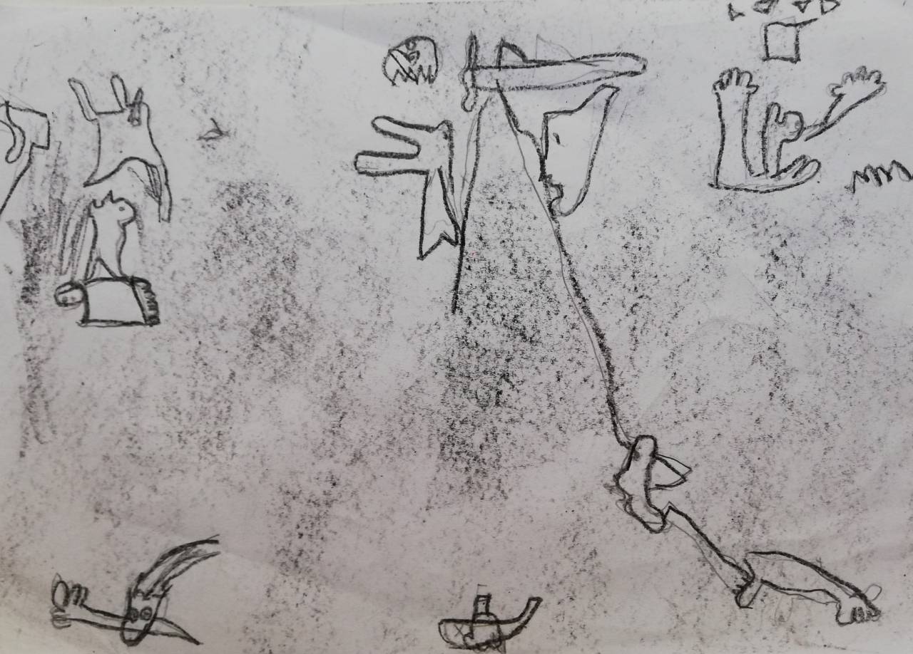 Guernica, dibujo de Antonio Núñez (todos los derechos otorgados a la Fundación Orden de la Paz para el concurso Picasso Cuadros Sinfónicos en Málaga)