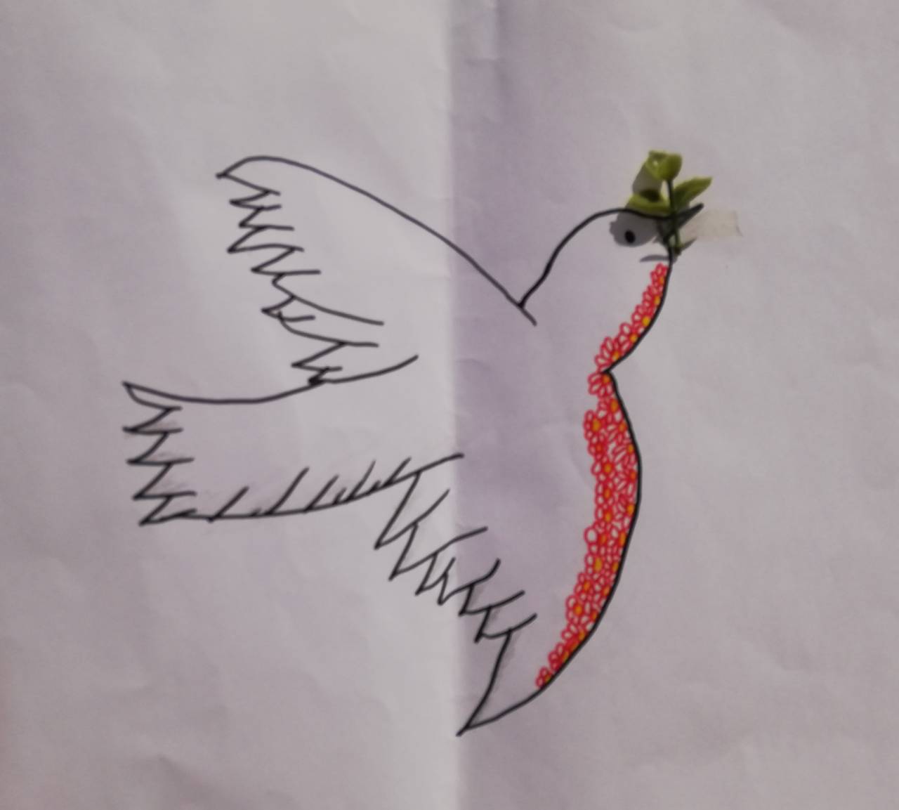 La paloma de la Paz, dibujo de Hugo Guzmán (todos los derechos otorgados a la Fundación Orden de la Paz para el concurso Picasso Cuadros Sinfónicos en Málaga)